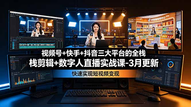 （19146期）视频号+快手+抖音三大平台的全栈剪辑+数字人直播实战课-3月更新：快速实现短视频变现-赛德副业库