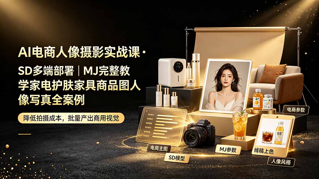 (19262期)AI电商人像摄影实战课·SD多端部署|MJ完整教学|家电护肤家具商品图人像写真全案例-赛德副业库