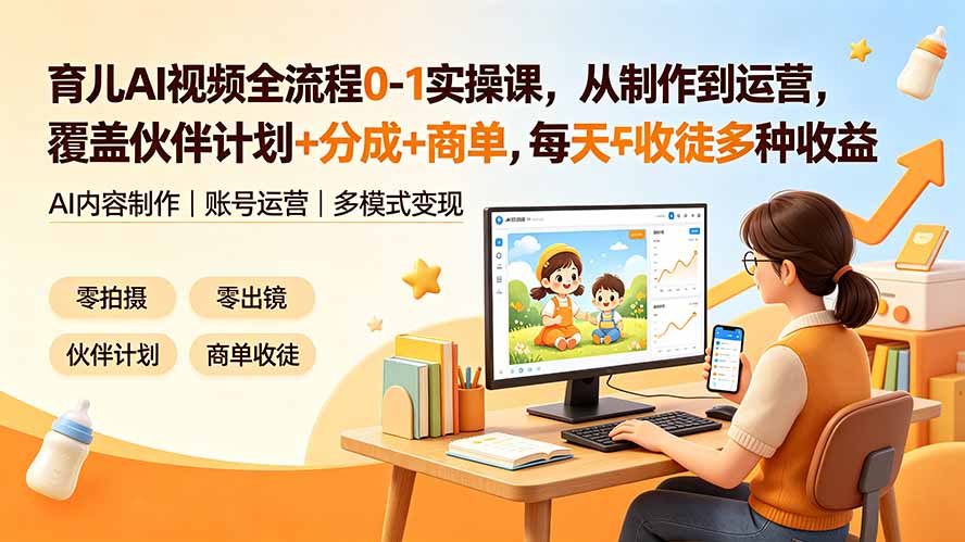 （19236期）育儿AI视频全流程0-1实操课，从制作到运营，覆盖伙伴计划+分成+商单+收徒多种收益，每天500+收益-赛德副业库