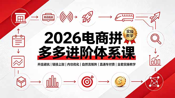 （19206期）2026电商拼多多进阶体系课，开店避坑，链接上架，内功优化，自然流矩阵｜直通车付费｜全套实操教学-赛德副业库