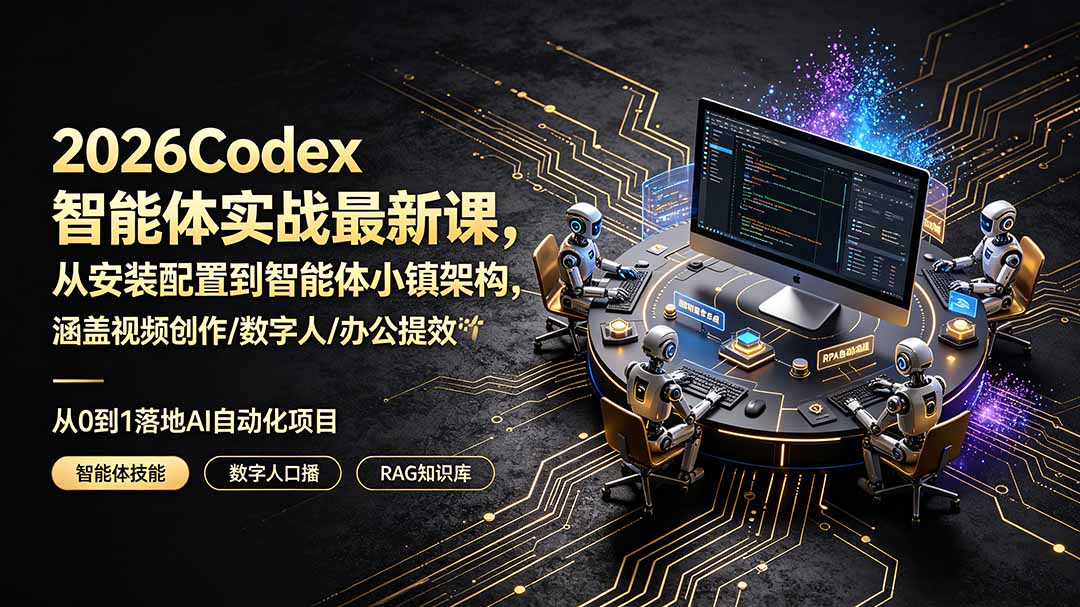 （19237期）2026Codex智能体实战最新课，从安装配置到智能体小镇架构，涵盖视频创作/数字人/办公提效全技能-赛德副业库