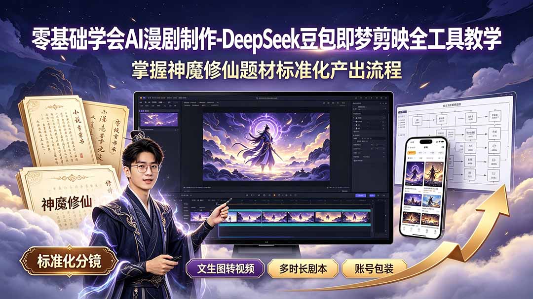 (19263期)零基础学会AI漫剧制作-DeepSeek豆包即梦剪映全工具教学,掌握神魔修仙题材标准化产出流程-赛德副业库