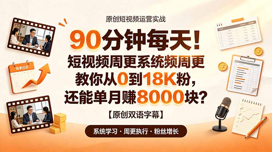 (19265期)90 分钟每天!短视频周更系统教你从 0 到 18K 粉,还能单月赚 8000 块?【原创双语字幕】-赛德副业库
