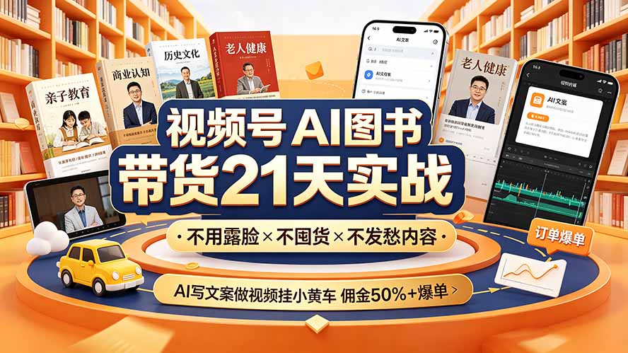 (19476期)视频号AI图书带货21天实战:不用露脸×不囤货×不发愁内容,AI写文案做视频挂小黄车,佣金50%+爆单-赛德副业库