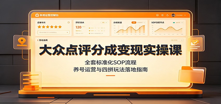 大众点评分成变现实操课:全套标准化SOP流程,养号运营与四拼玩法落地指南-赛德副业库