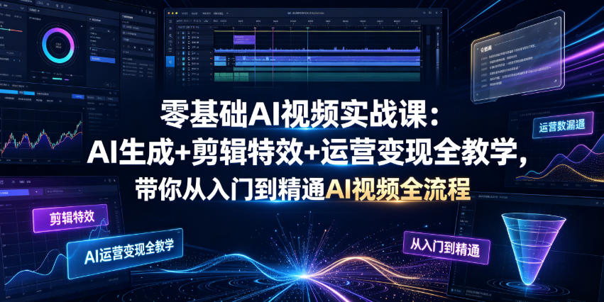 零基础AI视频实战课:AI生成+剪辑特效+运营变现全教学,带你从入门到精通AI视频全流程-赛德副业库