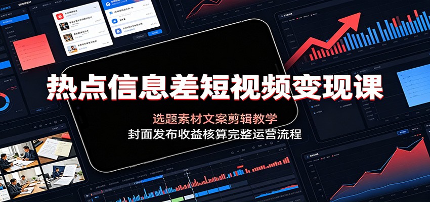 热点信息差短视频变现课:选题素材文案剪辑教学,封面发布收益核算完整运营流程-赛德副业库