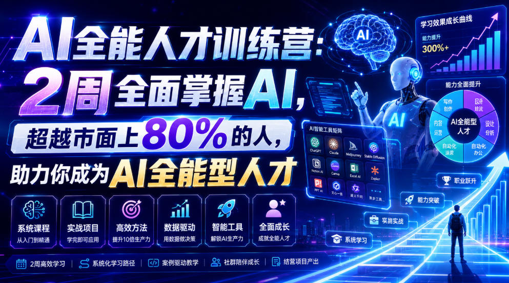 AI全能人才训练营：2周全面掌握AI，超越市面上80%的人，助力你成为AI全能型人才-赛德副业库