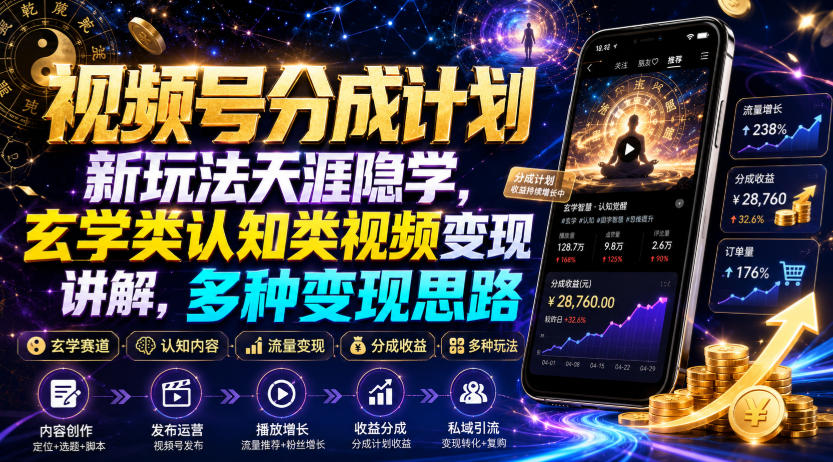 视频号分成计划新玩法天涯隐学，玄学类认知类视频变现讲解，多种变现思路-赛德副业库
