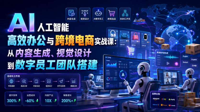AI人工智能高效办公与跨境电商实战课：从内容生成、视觉设计到数字员工团队搭建-赛德副业库