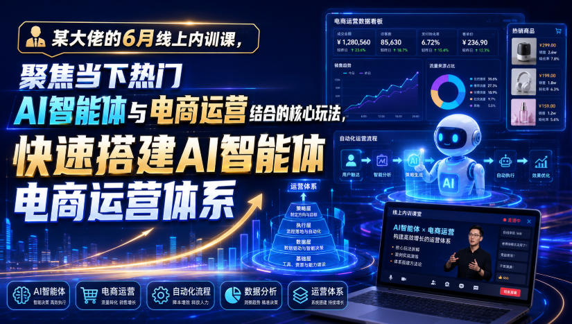 某大佬的6月线上内训课，聚焦当下热门AI智能体与电商运营结合的核心玩法，快速搭建AI智能体电商运营体系-赛德副业库