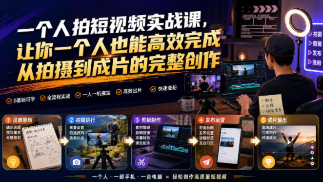 一个人拍短视频实战课,让你一个人也能高效完成从拍摄到成片的完整创作-赛德副业库