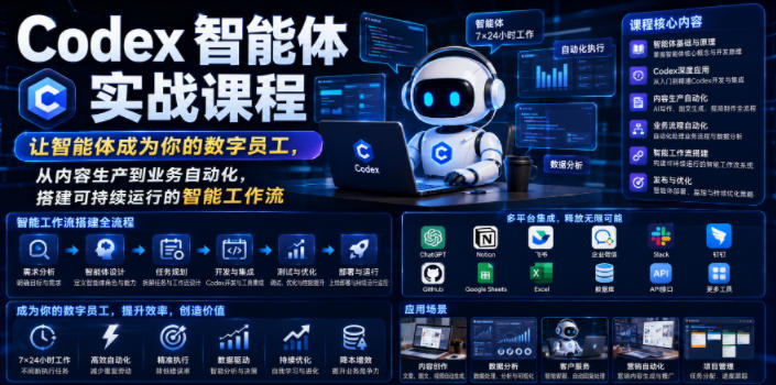 Codex智能体实战课程,让智能体成为你的数字员工,从内容生产到业务自动化,搭建可持续运行的智能工作流-赛德副业库
