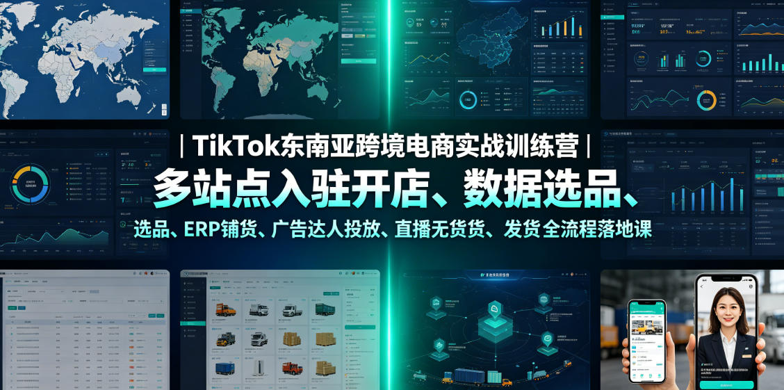 TikTok东南亚跨境电商实战训练营｜多站点入驻开店、数据选品、ERP铺货、广告达人投放、直播无货源发货全流程落地课-赛德副业库