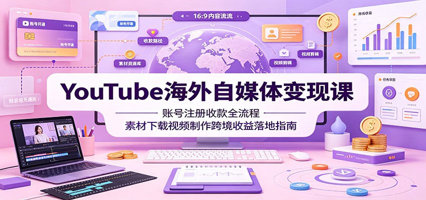 YouTube海外自媒体变现课:账号注册收款全流程,素材下载视频制作跨境收益落地指南-赛德副业库