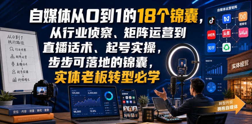 自媒体从0到1的18个锦囊,从行业侦察、矩阵运营到直播话术、起号实操,步步可落地的锦囊,实体老板转型必学-赛德副业库