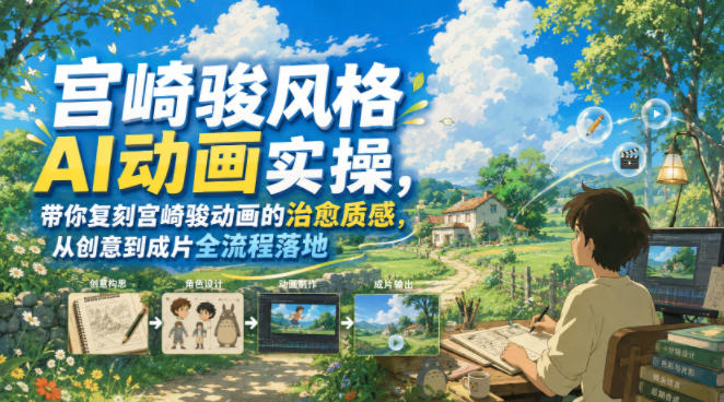 宫崎骏风格AI动画实操,带你复刻宫崎骏动画的治愈质感,从创意到成片全流程落地-赛德副业库