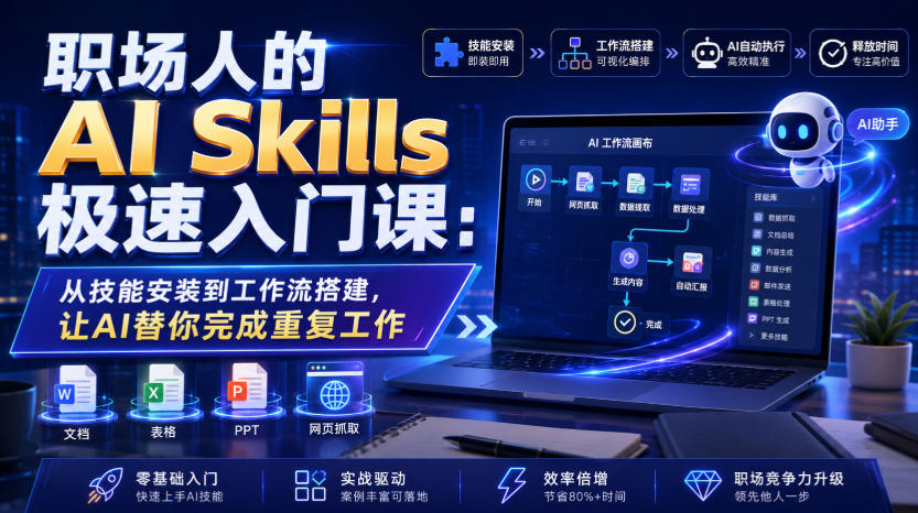 职场人的AI Skills极速入门课：从技能安装到工作流搭建，让AI替你完成重复工作-赛德副业库