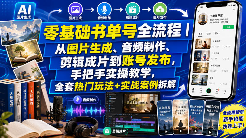 零基础书单号全流程｜从图片生成、音频制作、剪辑成片到账号发布，手把手实操教学，全套热门玩法+实战案例拆解-赛德副业库