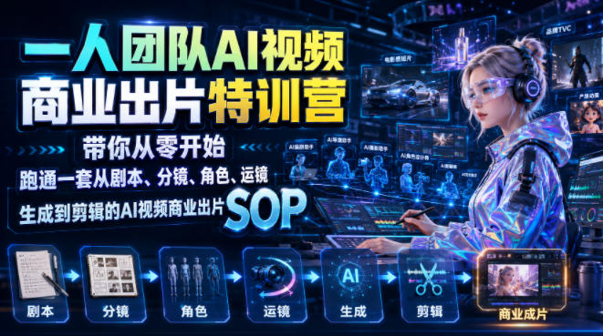 一人团队AI视频商业出片实战课:带你从零开始跑通一套从剧本、分镜、角色、运镜、生成到剪辑的AI视频商业出片SOP-赛德副业库