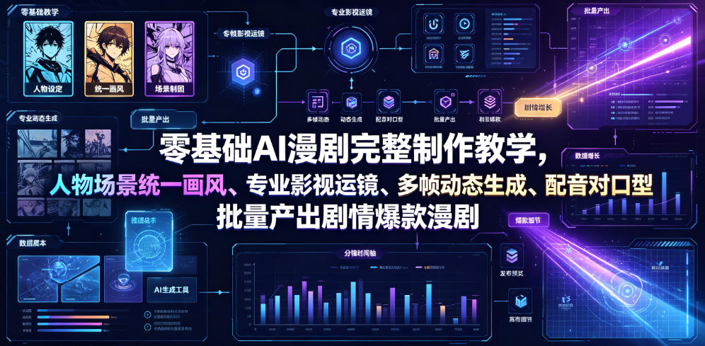 零基础AI漫剧完整制作教学,人物场景统一画风、专业影视运镜、多帧动态生成、配音对口型,批量产出剧情爆款漫剧-赛德副业库