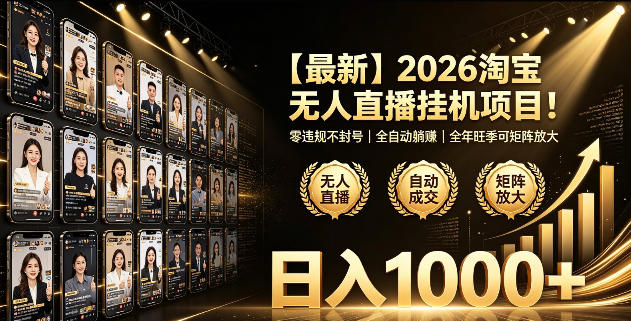 2026淘宝无人直播挂播项目!零违规不封号,全自动躺賺,全年旺季可矩阵放大,日入1000+【揭秘】-赛德副业库
