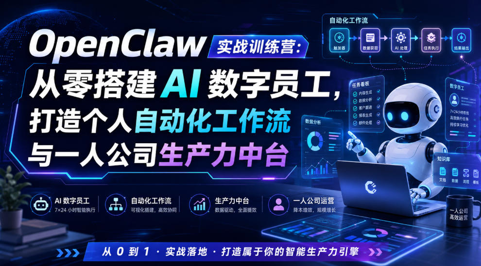 OpenClaw实战训练营：从零搭建AI数字员工，打造个人自动化工作流与一人公司生产力中台-赛德副业库