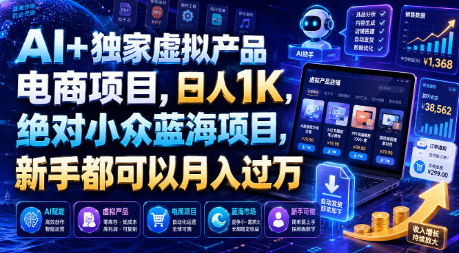 AI+独家虚拟产品电商项目，日人1K，绝对小众蓝海项目，新手都可以月入过万【揭秘】-赛德副业库