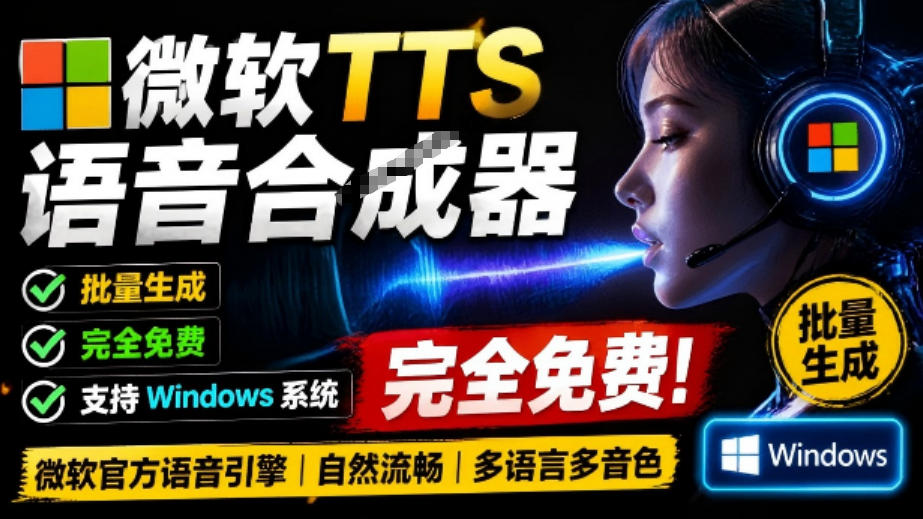 微软TTS免费语音配音生成器，完全免费，支持多语音、多音色选择，Windows系统专用TTS语音合成器-赛德副业库