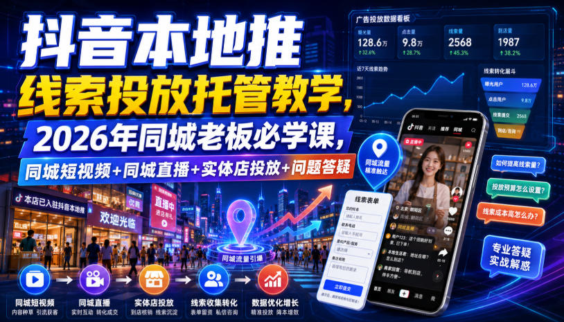 抖音本地推线索投放托管教学,2026年同城老板必学课,同城短视频+同城直播+实体店投放+问题答疑-赛德副业库