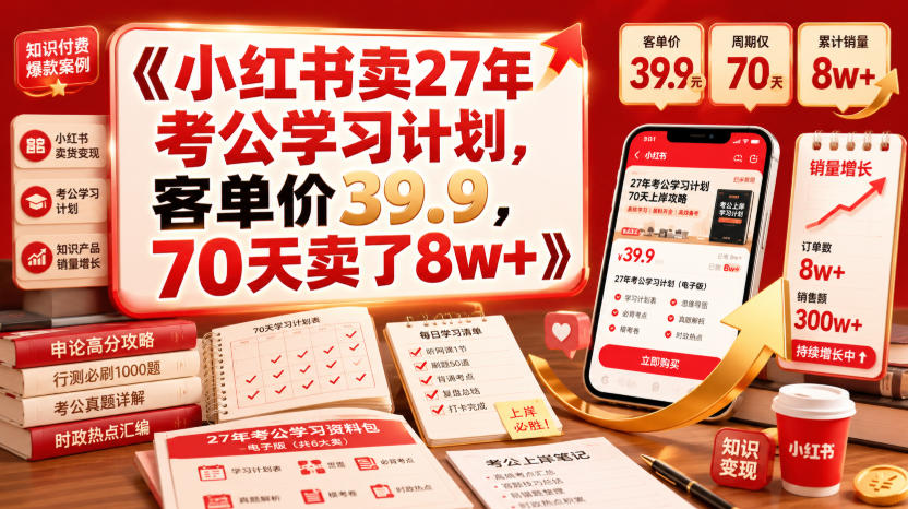 小红书卖27年考公学习计划，客单价39.9，70天卖了8w+！-赛德副业库