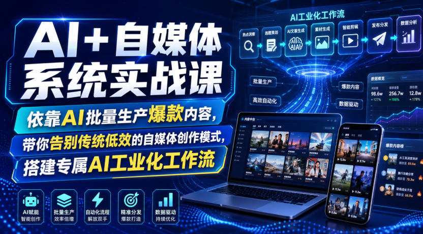 AI+自媒体系统实战课，依靠AI批量生产爆款内容，带你告别传统低效的自媒体创作模式，搭建专属AI工业化工作流-赛德副业库