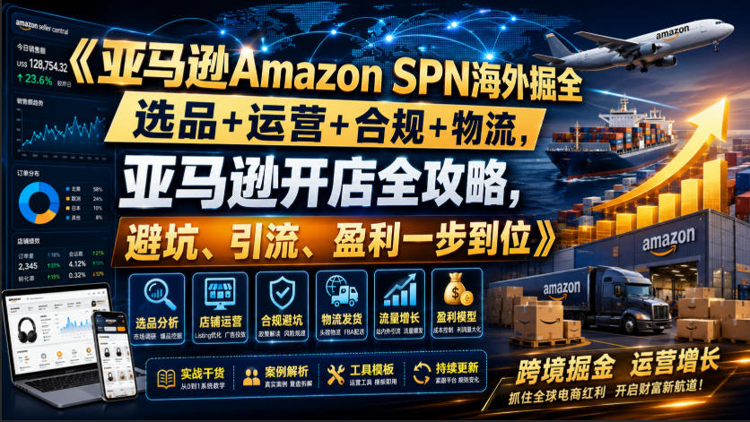 亚马逊Amazon SPN海外掘全,选品+运营+合规+物流,亚马逊开店全攻略,避坑、引流、盈利一步到位-赛德副业库