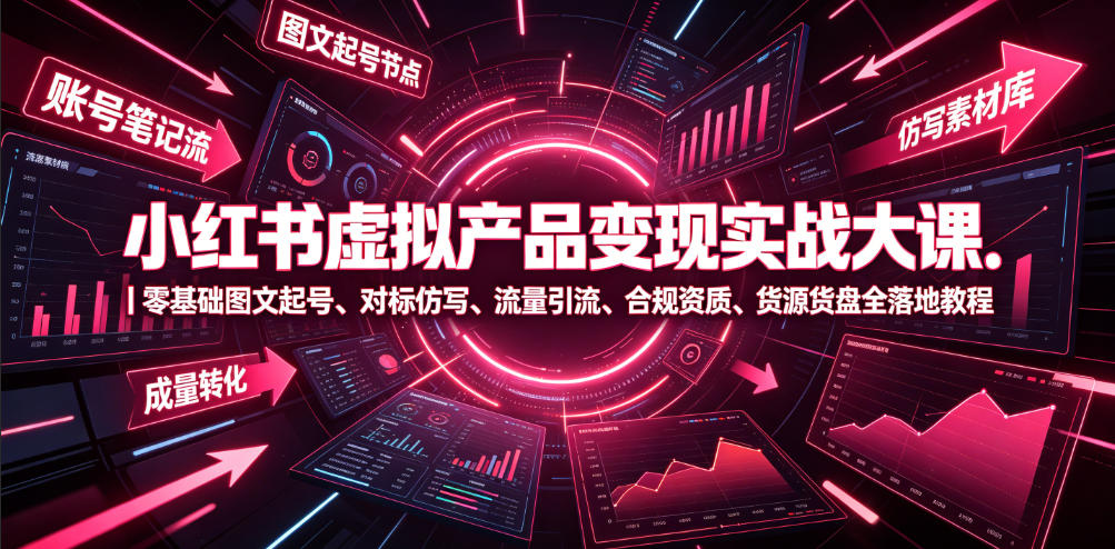 小红书虚拟产品变现实战大课|零基础图文起号、对标仿写、流量引流、合规资质、货源货盘全落地教程-赛德副业库