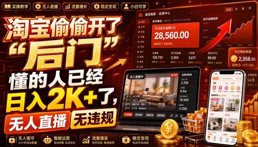 淘宝偷偷开了“后门”,懂的人已经日入2K+了,无人直播无违规,一台电脑=一家24小时营业的线上门店【揭秘】-赛德副业库