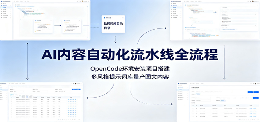 AI内容自动化流水线全流程：OpenCode环境安装项目搭建，多风格提示词库量产图文内容-赛德副业库