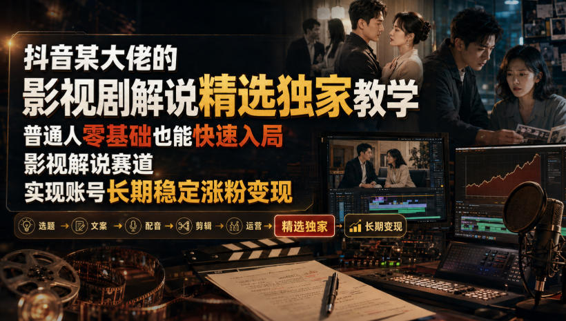 抖音某大佬的影视剧解说精选独家教学，普通人零基础也能快速入局影视解说赛道，实现账号长期稳定变现-赛德副业库