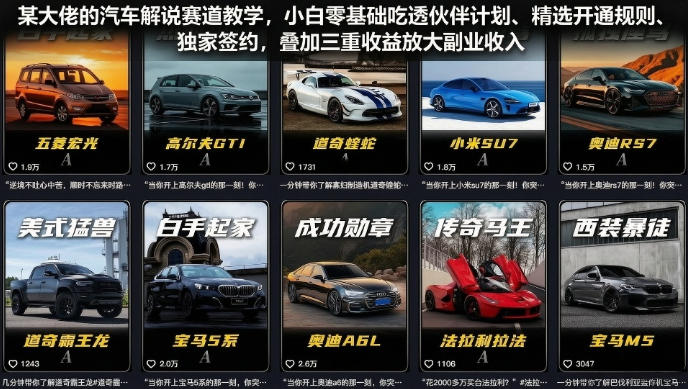 某大佬的汽车解说赛道教学,小白零基础吃透伙伴计划、精选开通规则、独家签约,叠加三重收益放大副业收入-赛德副业库