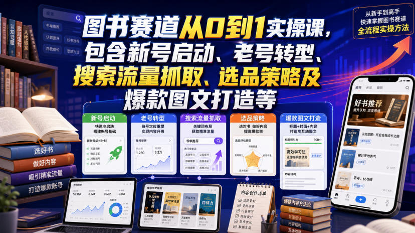 图书赛道从0到1实操课，包含新号启动、老号转型、搜索流量抓取、选品策略及爆款图文打造等-赛德副业库