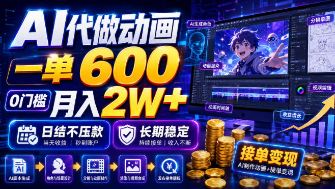 AI代做动画,一单600,0门槛月入2W+,日结不压款,长期稳定【揭秘】-赛德副业库