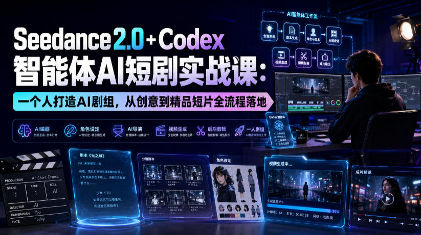 Seedance2.0+Codex智能体AI短剧实战课:一个人打造AI剧组,从创意到精品短片全流程-赛德副业库