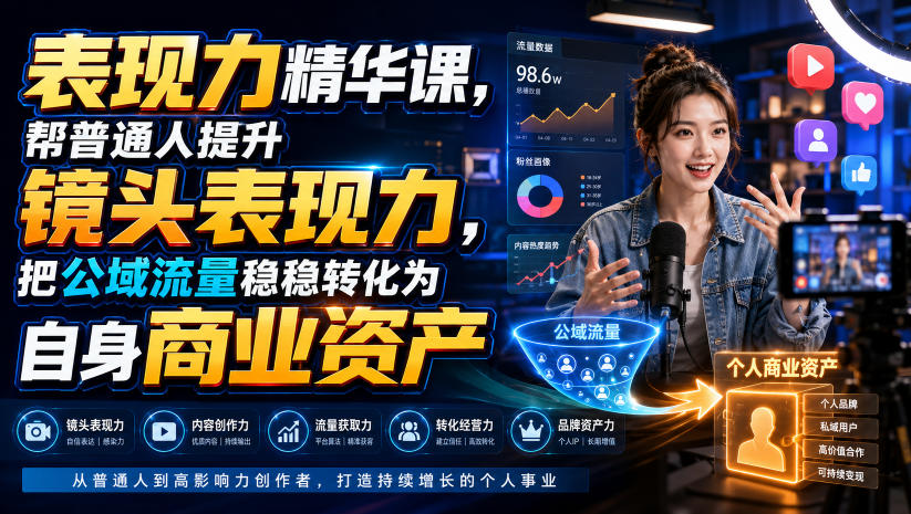 表现力精华课，帮普通人提升镜头表现力，把公域流量稳稳转化为自身商业资产-赛德副业库