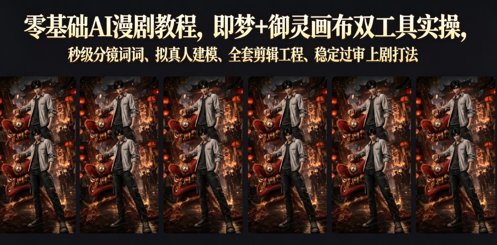 零基础AI漫剧教程，即梦+御灵画布双工具实操，秒级分镜提示词、拟真人建模、全套剪辑工程、稳定过审上剧打法-赛德副业库