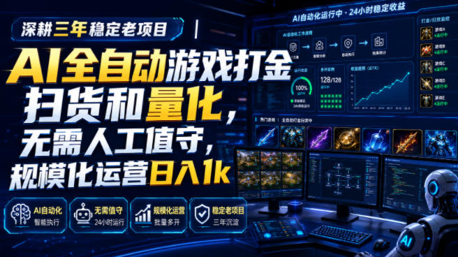深耕三年稳定老项目｜AI全自动游戏打金扫货和量化，无需人工值守，规模化运营日入1k【揭秘】-赛德副业库