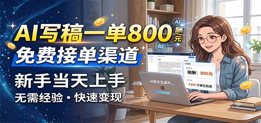 AI写稿一单800，免费接单渠道，一单一结几十到上千，新手当天上手-赛德副业库