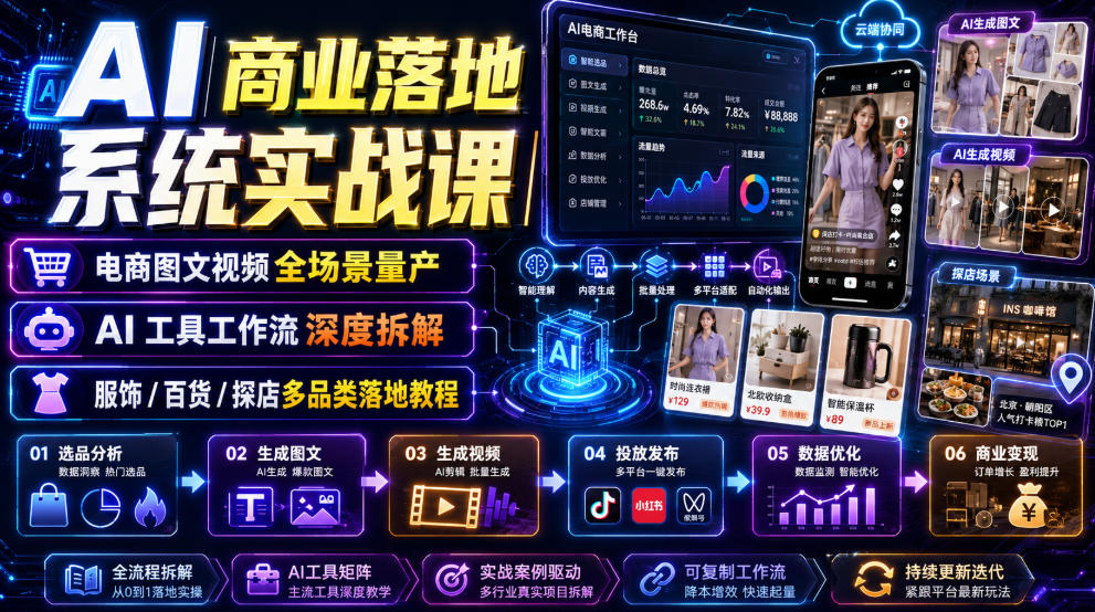 AI商业落地系统实战课|电商图文视频全场景量产・AI工具工作流深度拆解・服饰/百货/探店多品类落地教程-赛德副业库