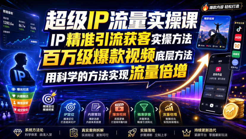 超级IP流量实操课,IP精准引流获客实操方法,百万级爆款视频底层方法,用科学的方法实现流量倍增-赛德副业库