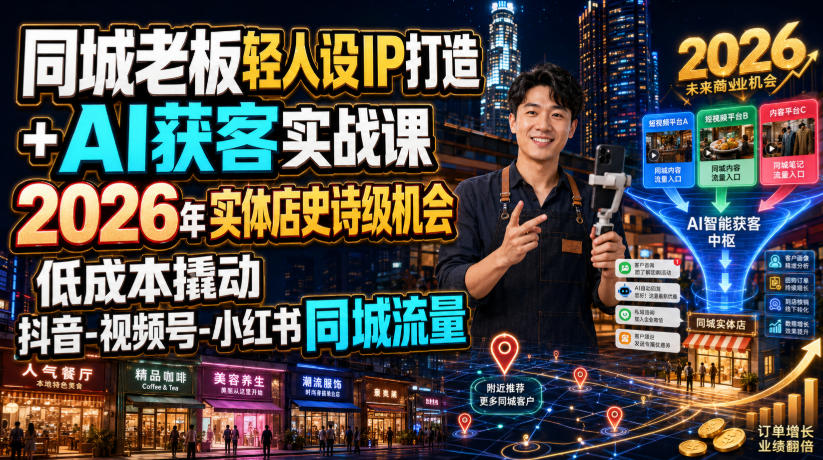 同城老板轻人设IP打造+AI获客实战课,2026年实体店史诗级机会,低成本撬动抖音-视频号-小红书同城流量-赛德副业库