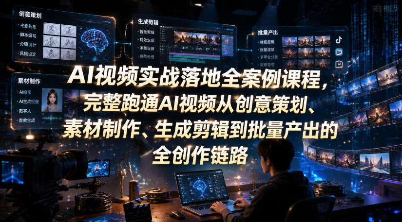 AI视频实战落地全案例课程,完整跑通AI视频从创意策划、素材制作、生成剪辑到批量产出的全创作链路-赛德副业库