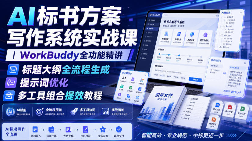 AI标书方案写作系统实战课|WorkBuddy全功能精讲・标题大纲全流程生成・提示词优化・多工具组合提效教程-赛德副业库